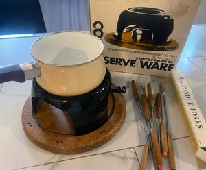 VTG Fondue Stand Steno Burner And Wooden Tray Cook & Serve Ware W4236 NICE - Picture 1 of 8