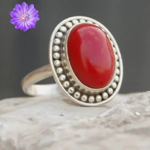 Coral Gemstone 925 Sterling Silver Ring Handmade Jewelry Ring For Gift - Picture 1 of 2