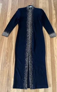 ST. JOHN Evening Dress Long Black Gold Silver Embellishment Santana Knit Size 6 - Picture 1 of 12