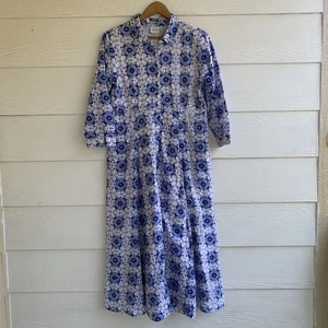 Vestido Camisa Julia Amory Azul Floral Manga Larga Algodón Talla Mediana M Forrado - Imagen 1 de 10