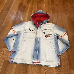 Giacca streetwear vintage PePe Jeans uomo denim con cappuccio ricamato taglia 2XL - Foto 1 di 11