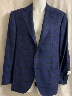 Chaqueta deportiva para hombre Cesare Attolini talla 42 azul con cachemir a cuadros oliva y seda Foto 1 de 4