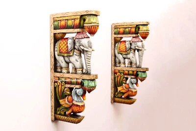 Индийский слон статуя деревянный настенный кронштейн Corbel винтажный храм входной путь декор - Изображение 1 из 4