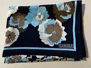 Carlisle Schal 100 % Seide marineblau mit Blumenmuster handgerollte Kanten 58 Zoll x 19 Zoll - Bild 1 von 5
