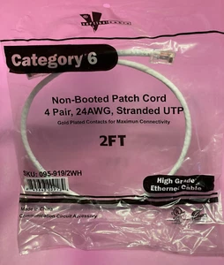 2FT Cat6 Ethernet Patch Cable White RJ45 24AWG UTP Vertical Cable - Picture 1 of 2