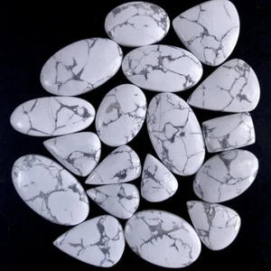18Pc 741Ct Natural White Howlite Cabochon Gemstone Lot 40x22 21x16mm #R-9576 - Picture 1 of 6