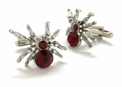 Rose Cut Blood Red Ruby & Old European Cut CZ Spider Men's Amazing Cufflink Set - Image 1 of 4