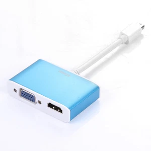 Blue Metal Aluminum Mini DP Displayport to HDMI VGA Converter Adapter fr MacBook - Picture 1 of 5