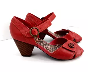 Indigo by Clarks Mary Jane Red Leather Heels Retro 40's Swing Dance Size 8.5 M - Picture 1 of 10