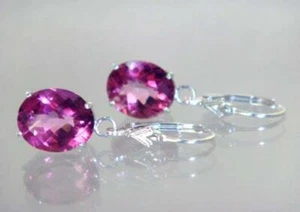 Pendientes de palanca de plata esterlina 925, topacio rosa puro, SE207 - Imagen 1 de 5