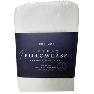 Cosy House Collection White Full Standard Queen Bamboo Blend Pillowcase Set - Picture 1 of 5