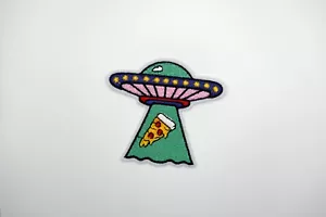 Pizza Spaceship Ufo Iron On Patch/Ufo Badge/DIY Embroidery/Decorative DIY Patch/ - Picture 1 of 3