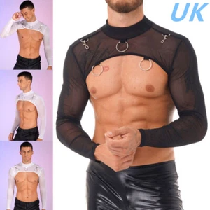 UK Men's Sheer Long Sleeve Mock Neck Crop Top Punk Shrug Half-Jacket Arm Sleeves - Picture 1 of 29