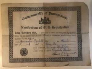 Original 1951 Pennsylvania Birth Certificate - name JOLE - Philadelphia ancestry - Picture 1 of 3