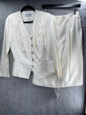 Vintage 90s KAREN MILLER NEW YORK Womens Size 11 12 Blazer Jacket Skirt Set - Image 1 of 4