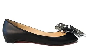 CHRISTIAN LOUBOUTIN 37.5 Cuero Negro Luna Arco Plano Lunares Peep Toes 7 - Imagen 1 de 5