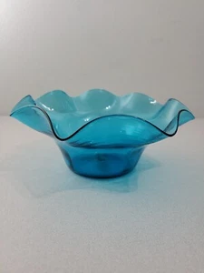 Hand Blown Mid Century Modern Blue Glass Candy Dish - Picture 1 of 7