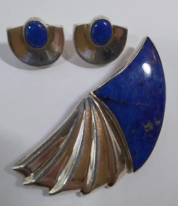 Modernist Scandinavian Inger K Kleckner Sterlingsilber Lapis Pin Ohrring Set - Bild 1 von 19