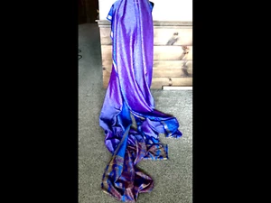 5 1/2 Yards Blue Violet Gold Shimmery Light Taffeta Indian Sari Saree - Picture 1 of 7
