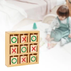 Wood Tic TAC Toe Board Game 18cmx18cm Tabletop Decor Rotating Chess Pieces - Picture 1 of 7
