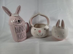 Ceramic Easter Bunny Collection Mug and Pot Decor Pink White Gift x 3 - Picture 1 of 13