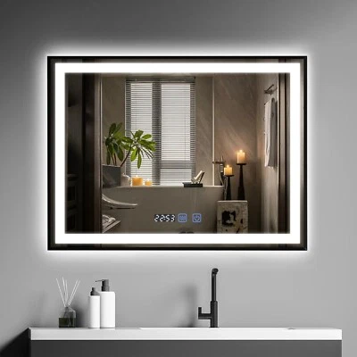 Specchio da bagno con illuminazione a LED cornice in metallo antiappannamento - Immagine 1 di 4