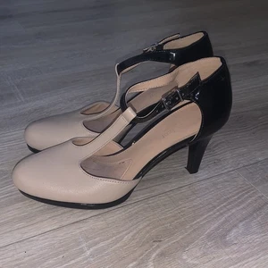 Naturalizer N5 Comfort Black and Beige Women's Heels Leather - Picture 1 of 10
