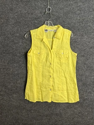 Camisa con botones Richard Malcolm para mujer talla grande amarilla lino irlandés sin mangas Foto 1 de 4