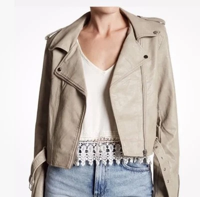 Chaqueta de motociclista para mujer color topo Romeo & Julieta de alta costura de cuero sintético talla S Foto 1 de 4