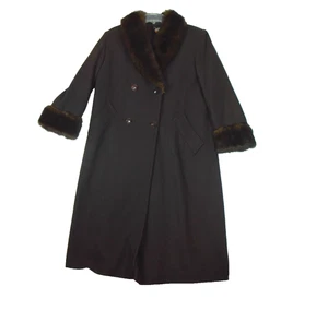 Cappotto donna lungo marrone vintage Jad bottoni davanti pelliccia sintetica collo lana taglia 8P - Foto 1 di 17