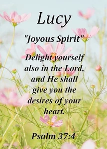 Lucy " Keepsake Name Meaning Card with NKJ Bible Verse - Picture 1 of 1