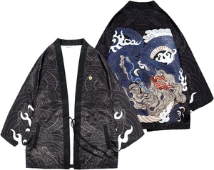 Giacca Kimono Con Motivo Drago Giapponese, Mantello Tradizionale Giapponese Haor - Foto 1 di 12
