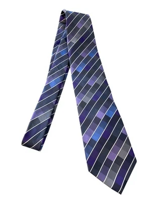 Kenneth Cole Reaction Neck Tie Silk Purple Blue Silver Diagonal Stripe 100% Silk - Image 1 of 4