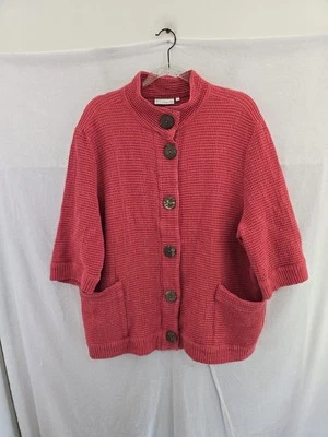 LULU B Waffle Knit Salmon Pink Button Up Pockets L Sleeve Cardigan Ladies Sz XL - Image 1 of 4