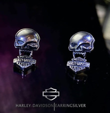 VINTAGE HARLEY DAVIDSON 925 Earrings, 92.5% Pure Silver, Skull  Size 2 cm.