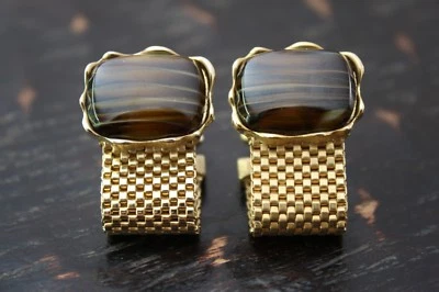 Gemelos envolventes de malla de piedra de vidrio arte remolino marrón marco elegante DANTE tono dorado de colección Foto 1 de 4