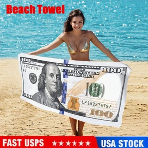 70 X 140 New $100 Dollar Bill Velour Beach Towel - Picture 1 of 6