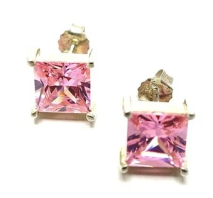 165. tolle Ohrstecker große eckige Zirkonia Steine rosa Ohrringe 925er Silber - Bild 1 von 3
