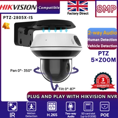 HIKVISION kompatible 4K 8MP PTZ 5xoptischer Zoom Sicherheit Dome CCTV POE IP Kamera - Bild 1 von 4