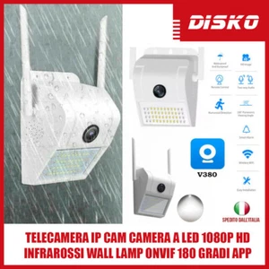 TELECAMERA IP CAM CAMERA A LED 1080P HD INFRAROSSI WALL LAMP ONVIF 180 GRADI APP - Foto 1 di 7