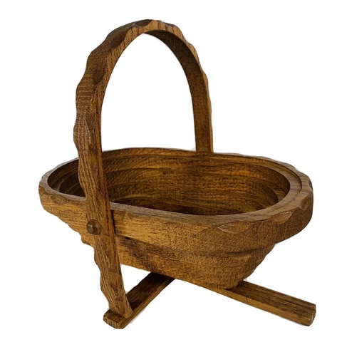 Vtg Wooden Collapsible Spiral Bowl Basket 12" Carved Farmhouse Maximalist Style Cover