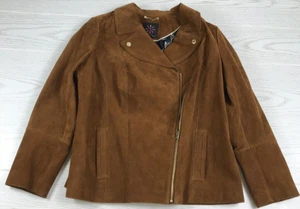 Isaac Mizrahi Leather Jacket Womens Plus 18W Brown Suede Moto Full Zip NWOT - Picture 1 of 10