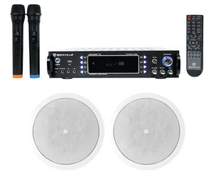 JBL+Rockville Karaoke System w/(2) Ceiling Speakers+Bluetooth Receiver+(2) Mics - Picture 1 of 9