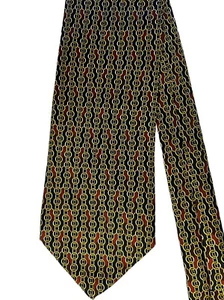 Cravatta PAOLO GUCCI Designer Lusso Oro Navy 100% Seta Made ITALY 58" NUOVA Condizione - Foto 1 di 3