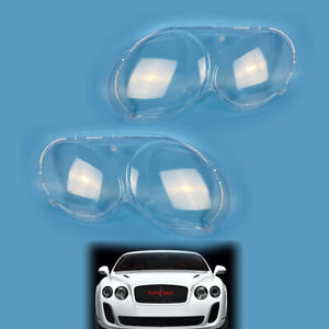 Pair For Bentley Continental GT 2005-2012 PC Car Headlight Lens Shell Lens 2pcs