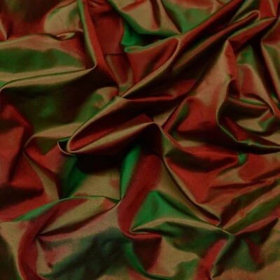 Red/Green Tissue Taffeta Silk, 100% Silk Fabric By The Yard, 44" Wide (TS-7322) - Image 1 of 3