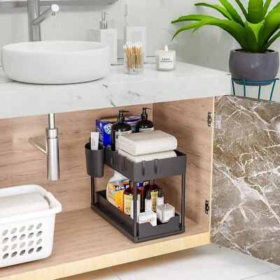Under Sink Storage Organiser Shelf Spice Rack Pull Out Drawer Kitchen 2 Tier UK - Image 1 of 4