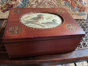 J & J Cash’s Silk Woven Ducks ,Carved Wooden Jewelry Box Made In Poland 7inchs - Picture 1 of 24