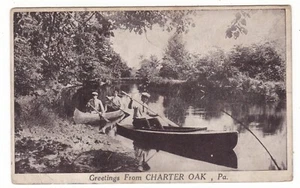 Charter Oak, Pa. Pennsylvania antike Postkarte / Gruß Kanu Männer rudern 1924 - Bild 1 von 3