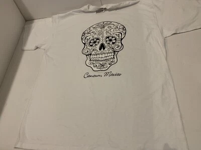 Camiseta Cancún Cozumel Arrecife Hombre Blanca Gráfica Con Calavera Talla XL. Foto 1 de 4